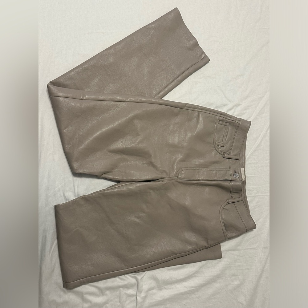 Aritzia Wilfred Melina Leather Beige Pants